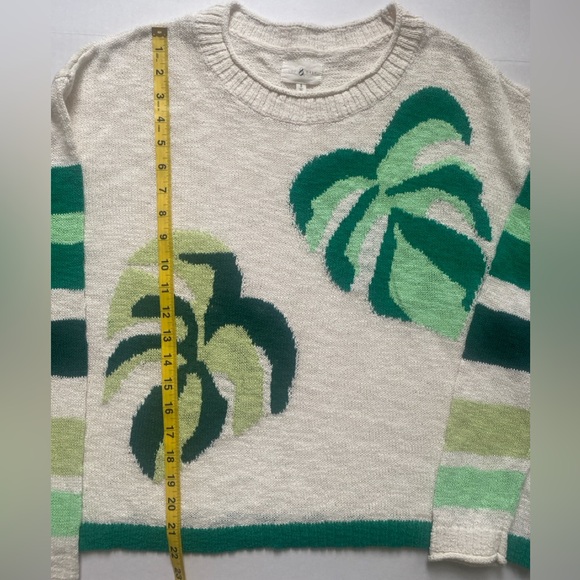 LOFT Lou & Grey Palm Leaf Sweater Size S Cotton Blend Casual Summer White Green - Picture 13 of 16